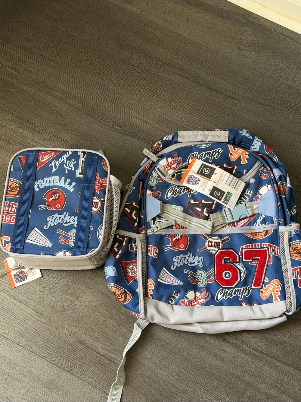 Kids Blue Sports Print Backpack and Lunch Bag Set - Unbranded